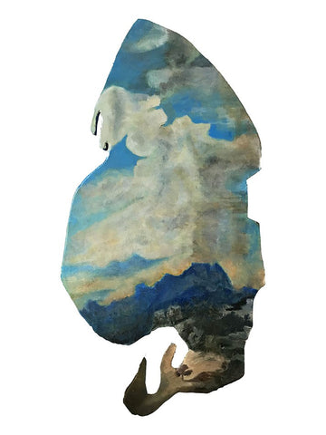 an image of landscape and clouds on a cut out painting support
